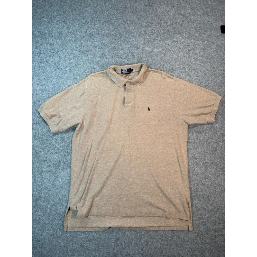Polo Ralph Lauren Mens Large Tan Khaki Short Sleeve Pique Cotton Polo Shirt L